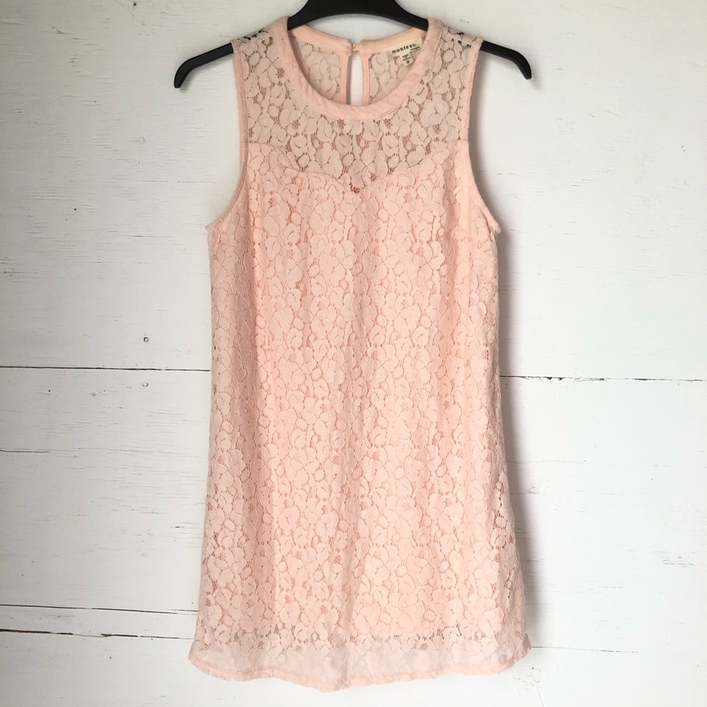 Monteau baby pink lacy floral mini dress size S